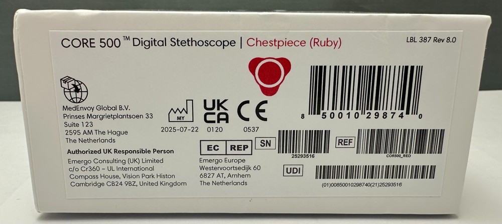 FIGS Eko CORE 500 Digital Stethoscope Earpiece & Chestpiece - Ruby