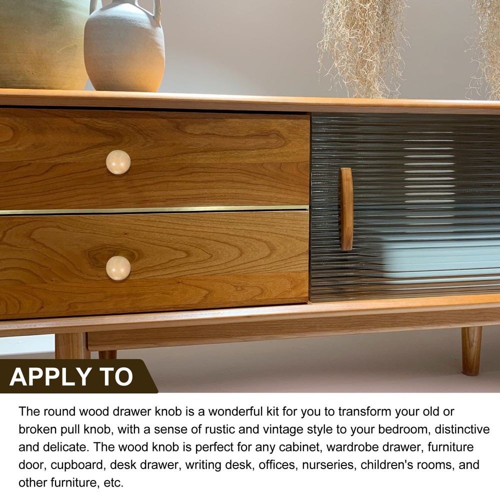 Round Wood Drawer Knob, (45mm Dia) 10Pcs, Wood Pull Knobs