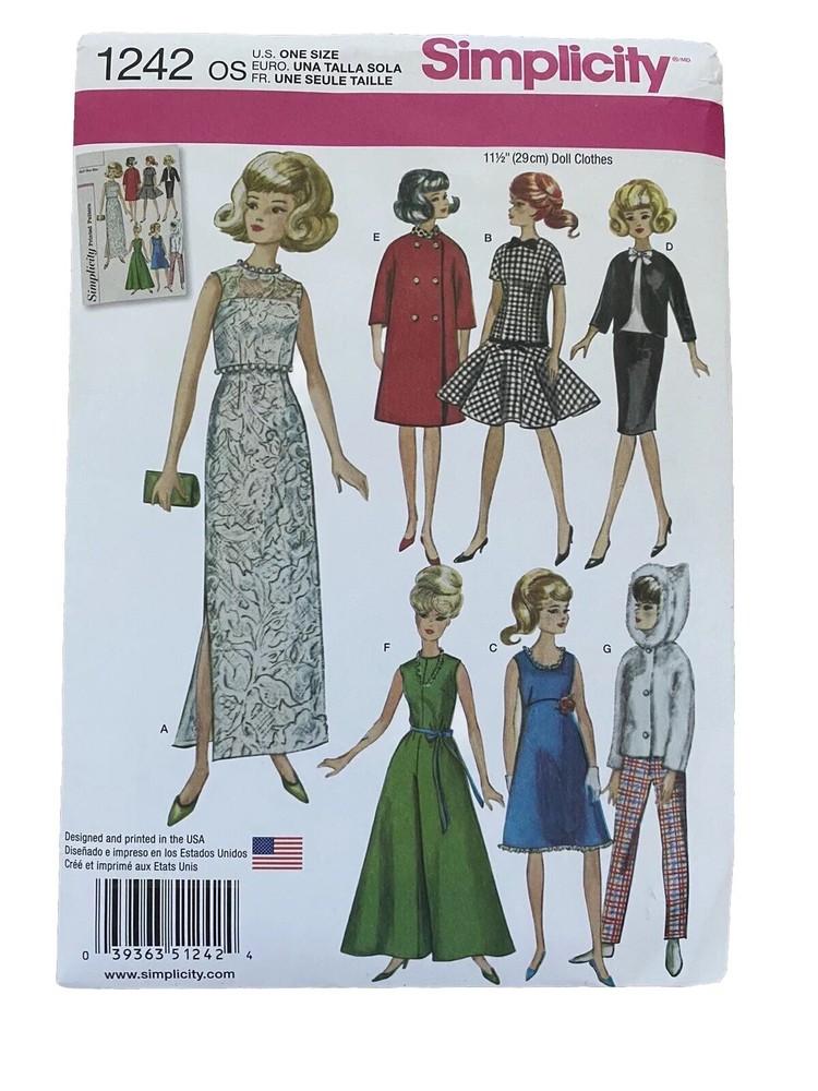 Simplicity Pattern for 11 1/2 inch Doll 7 different outfits.
