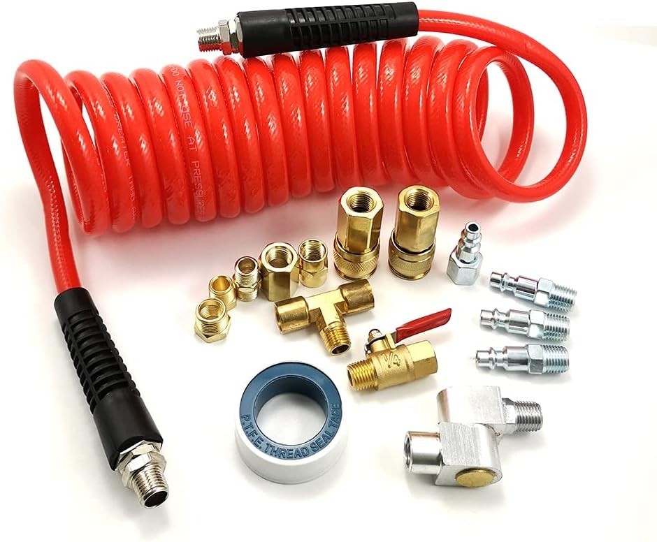 16-PCs.  Air Compressor Accessories Kit with 3/8" x 15 ft Coil Air Hose
