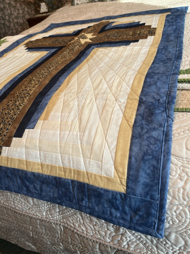 Handmade Quilt Religious Cross Wall Hanging Table Top Patchwork