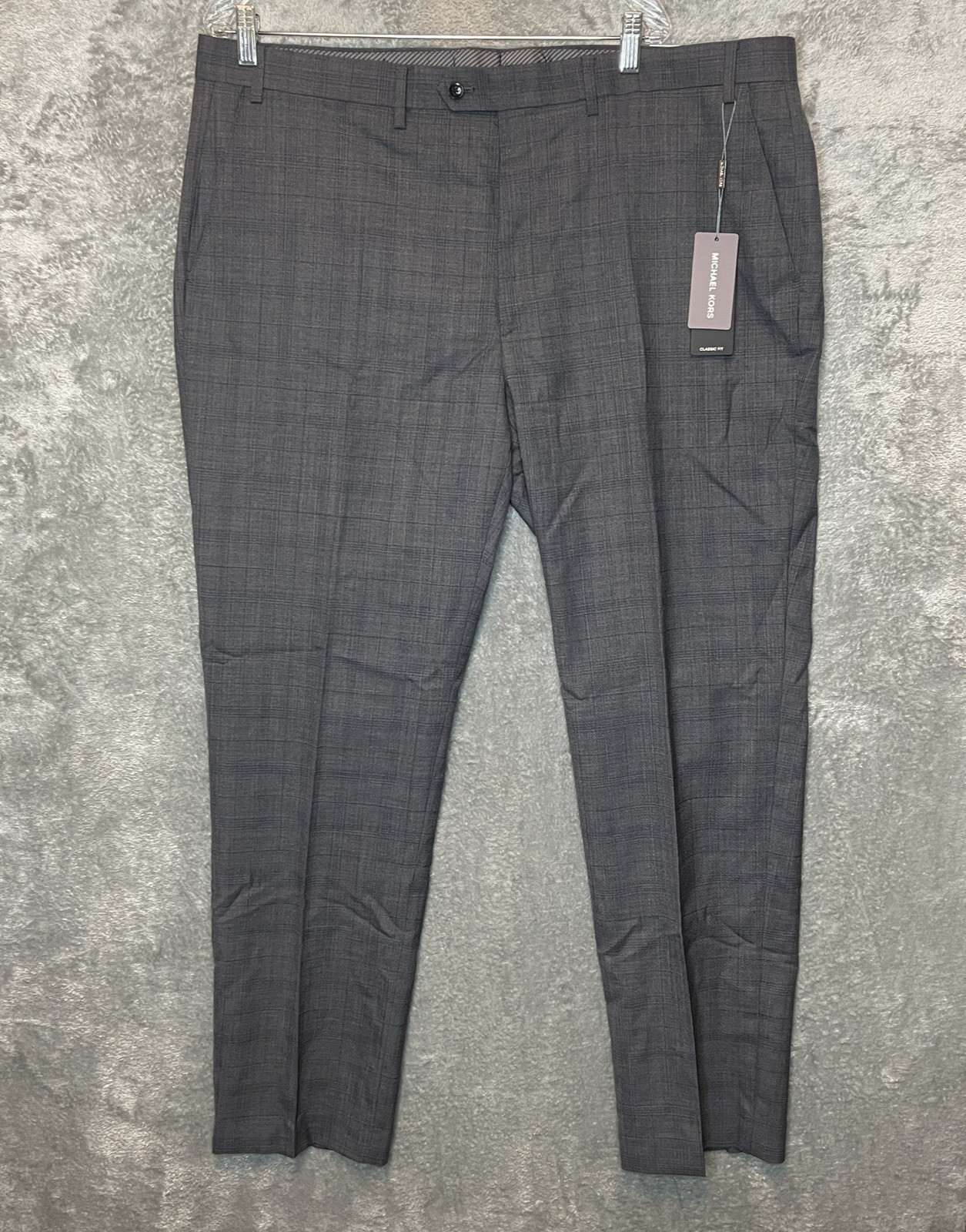 Michael Kors Mens Malone Classic Fit Plaid Stretch Suit Pants Gray Blue Passport