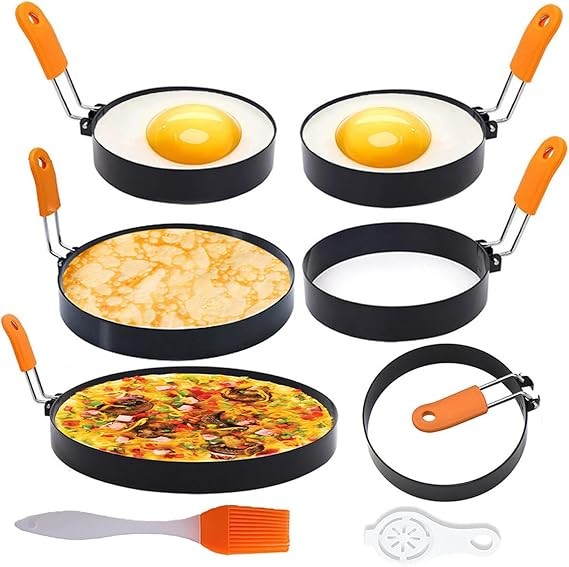 6 Pcs Professional Egg Ring Pancake Ring Set,8" Large Omelette Ring,6" Pancake