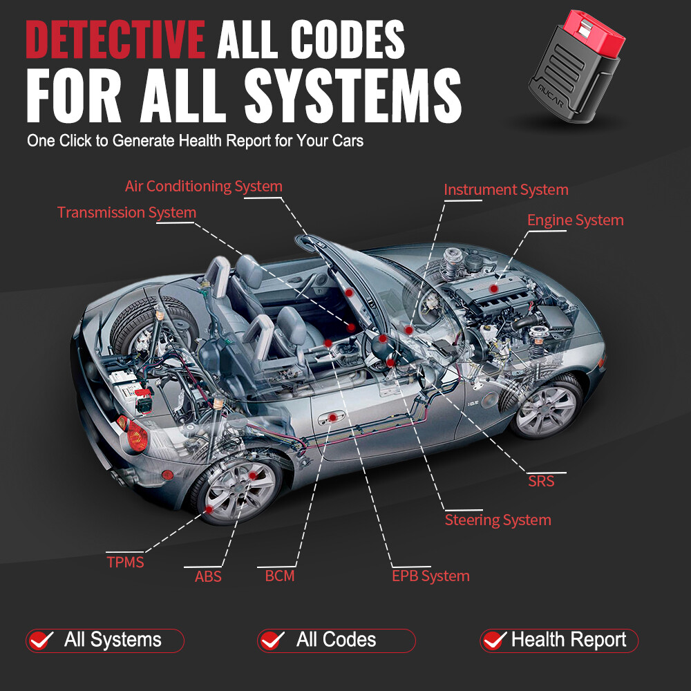 MUCAR BT200 All System Diagnostic OBD2 Code Reader Check Engine Oil & SAS Resets