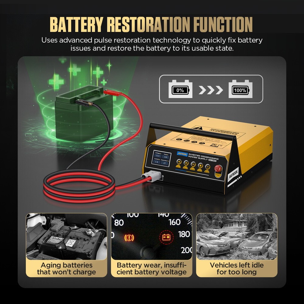 AUTOOL ECU Reprogramming Power Supply Stabilizer Battery Jump Starter w/ Cart