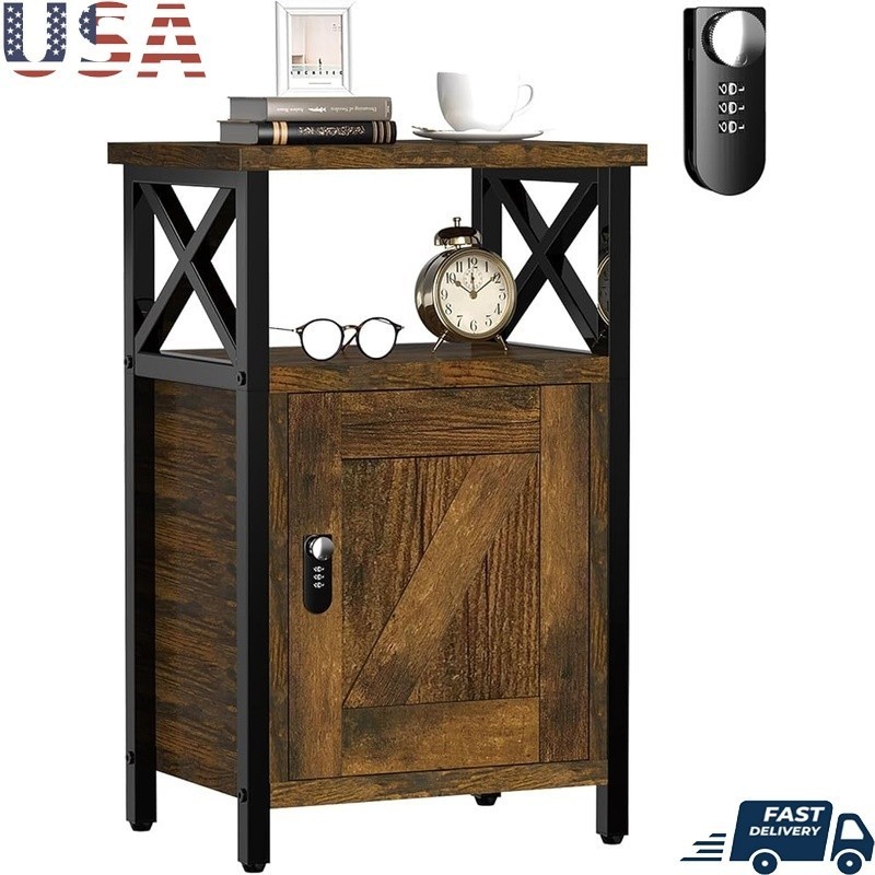 Modern Nightstand W/ Lock Large Storage Space Easy Assembly Side Table New