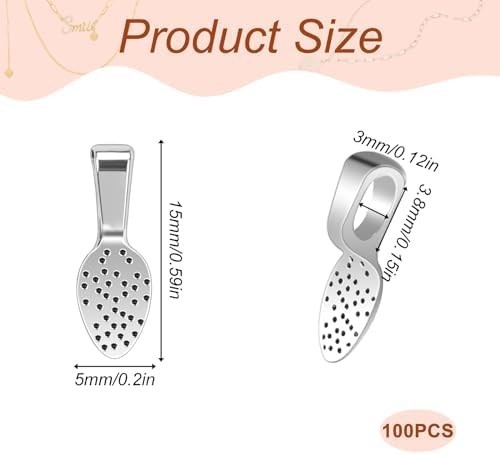 100PCS Silver Pendant Bails for Jewelry Making, Glue-On, Small Spoon Shape, DIY