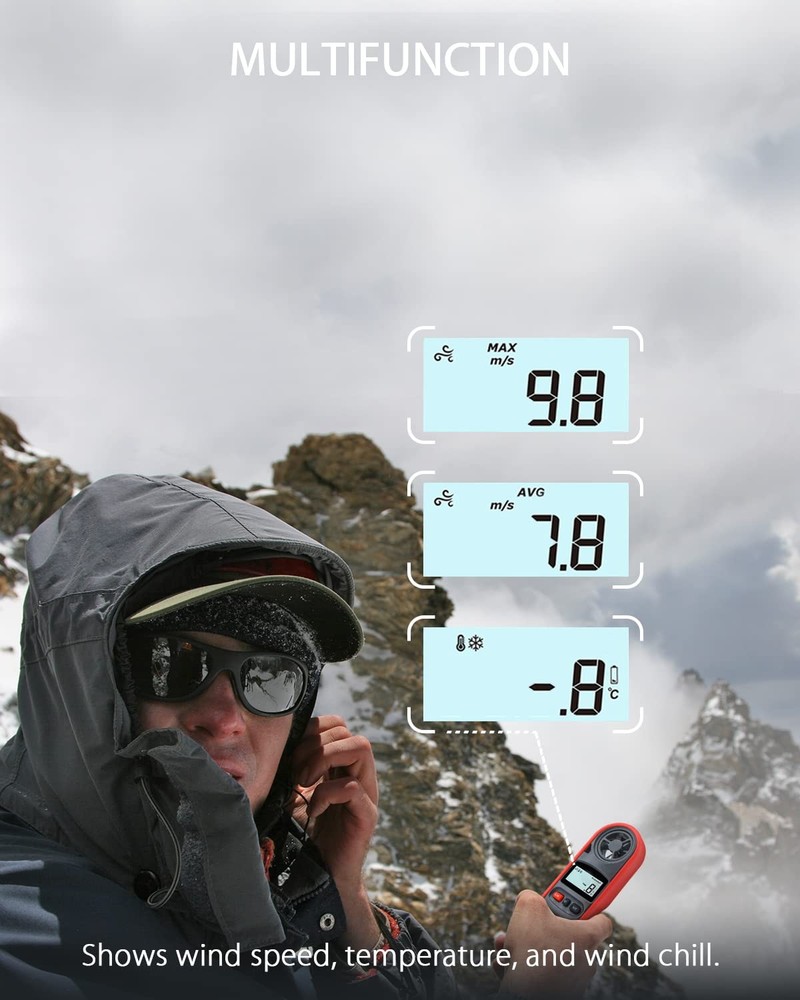 Handheld Anemometer, Digital Wing Wind Speedometer, Pocket Airflow G...