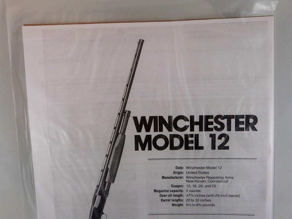 WINCHESTER MODEL 12 SHOTGUN BREAK DOWN INSTRUCTION KIT a