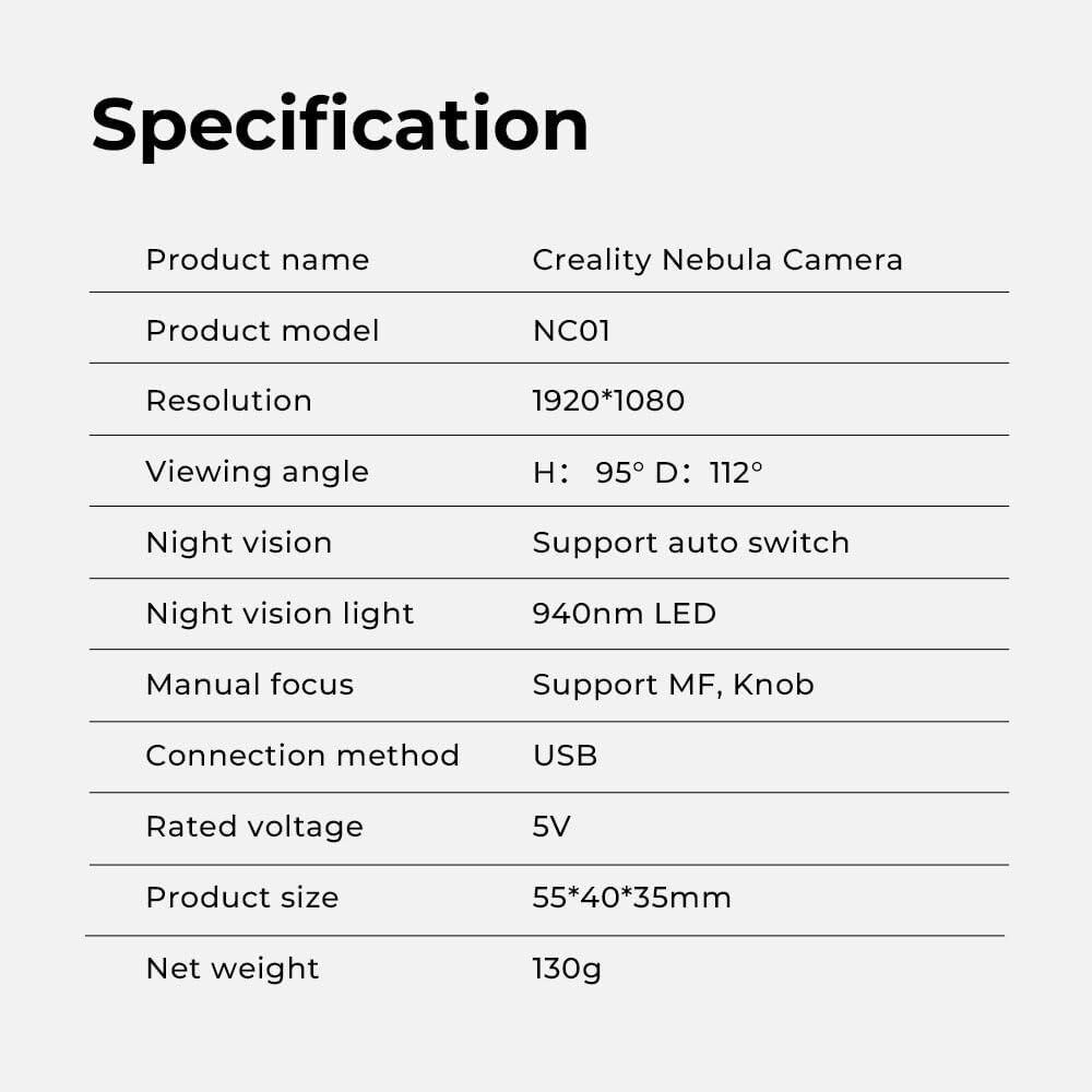Creality Nebula Camera 1080p HD Video Night Vision for Ender-3 V3 KE Nebula Pad
