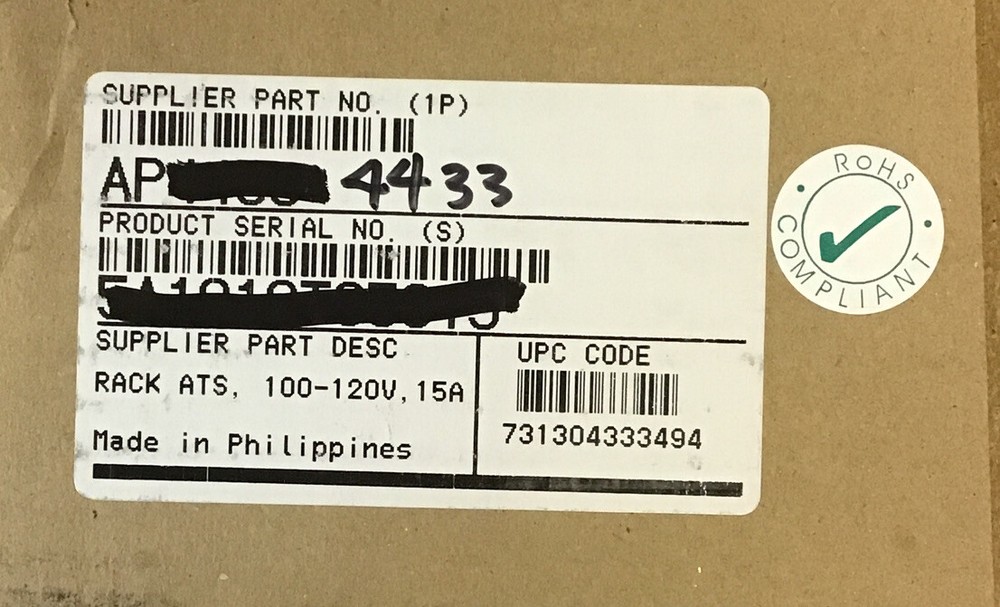Schneider Electric AP4433 Rack-Mount Automatic Transfer Switch 208V, 12A (m2)