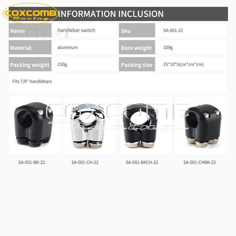 7/8" Switch Control Motorcycle Handlebar 4 Button Latch Momentary for Cafe Racer