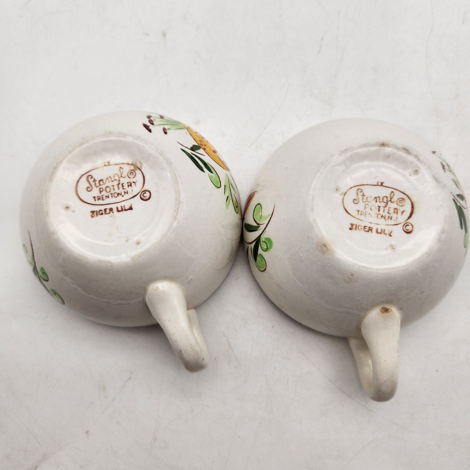 1950's Stangl Pottery Tiger Lily Hand Painted Cups #3965 Lot of 2 USA 2" Tall