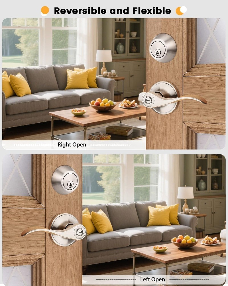 Keyed-Alike Entry Handle and Deadbolt Lockset Bundle, 4 Pack