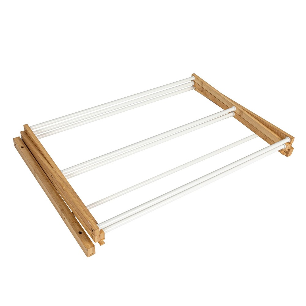 Bamboo and Metal Wall Mount Extendable Drying Rack, Compact Upscale Laundry R...