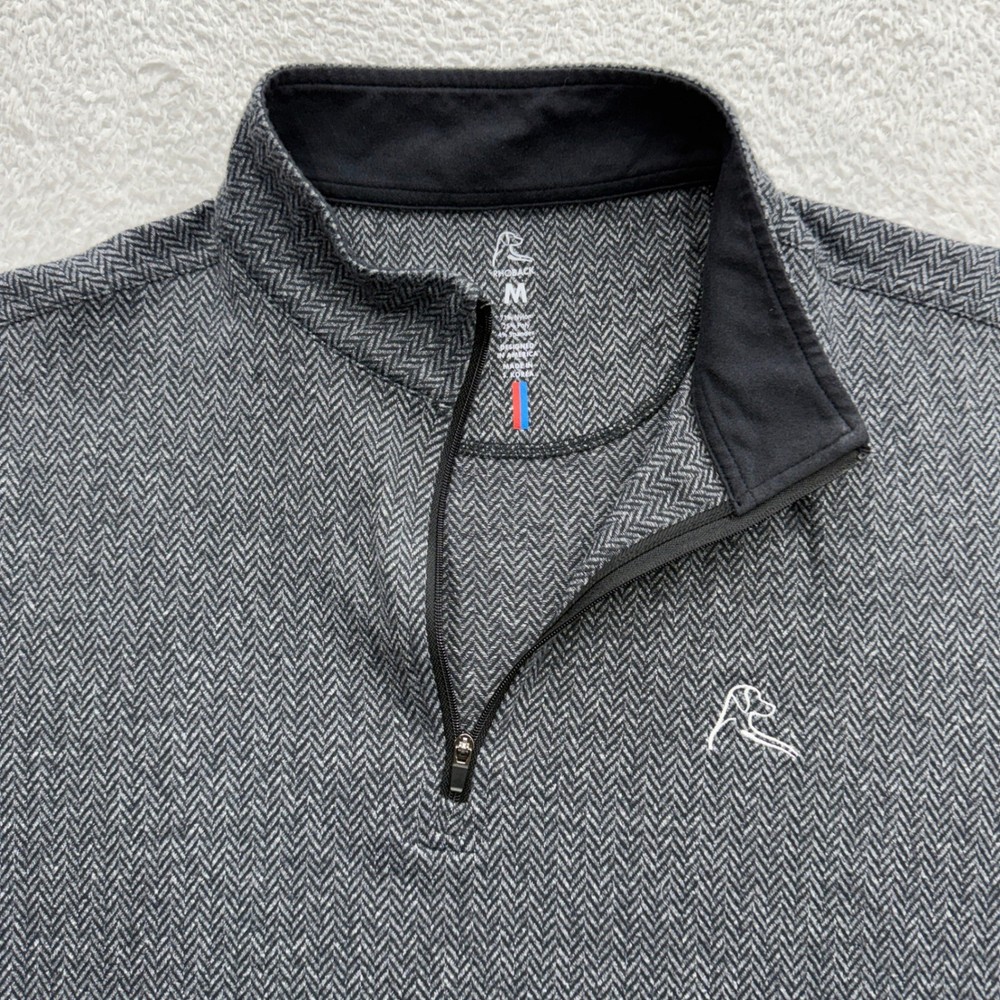 Rhoback Mens Grey Herringbone Quarter Zip Pullover Performance Golf Top Size M