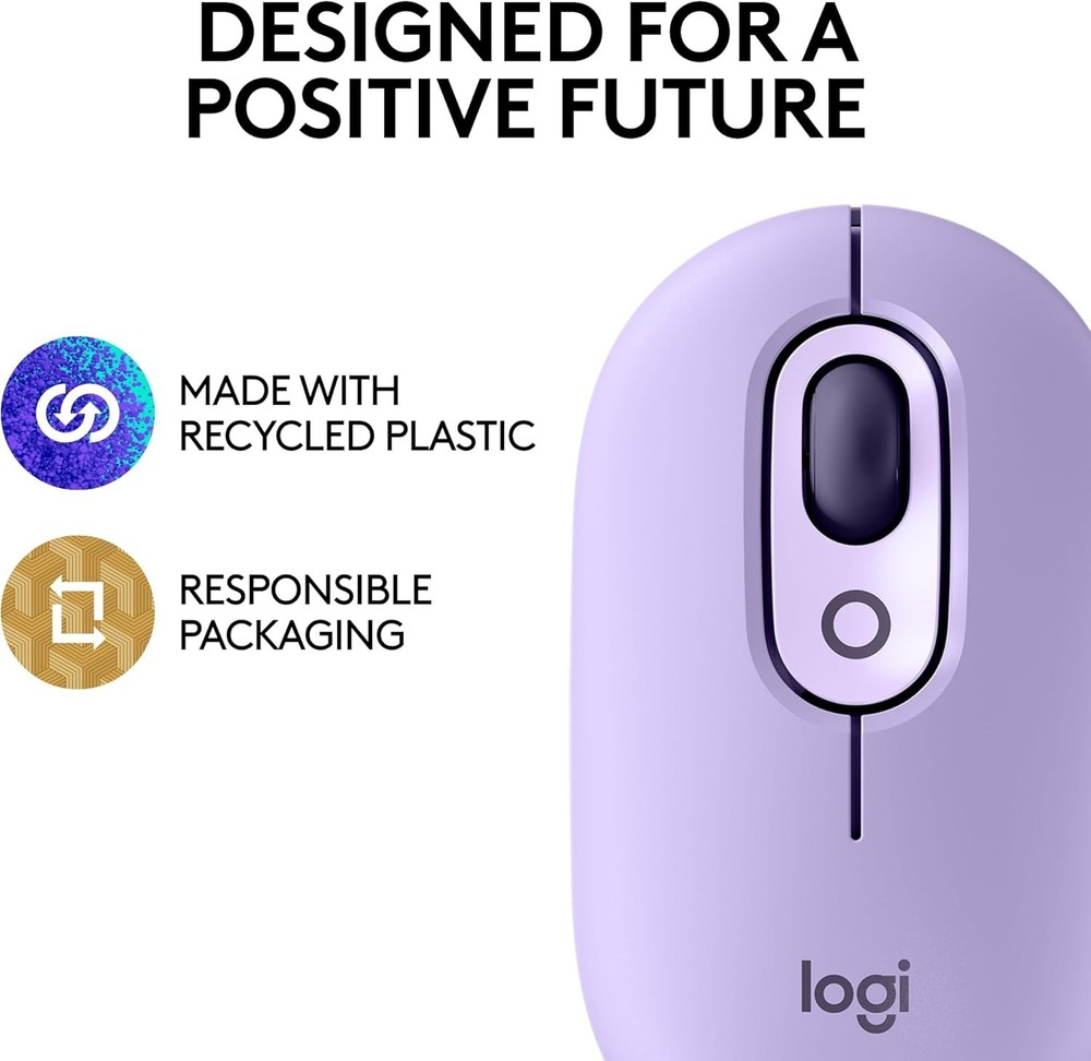 Logitech POP Mouse Wireless Bluetooth Silent Customizable Emojis PC / Mac Cosmos