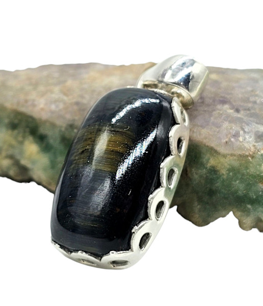 Rainbow Obsidian Pendant, Sterling Silver, Rectangle Shaped, Volcanic Gemstone