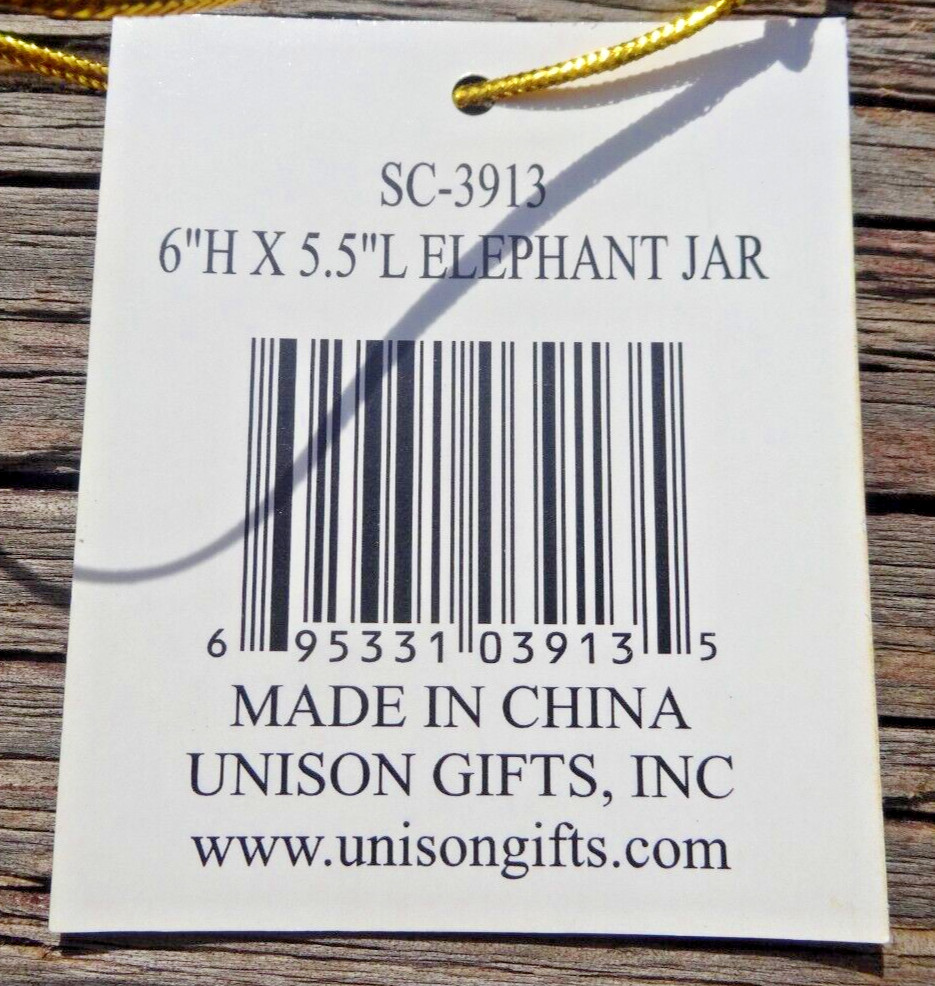 Ceramic 6" x 5.5" Lucky Trunk Up Elephant Jar w/ Bird on Lid by Home and Garden