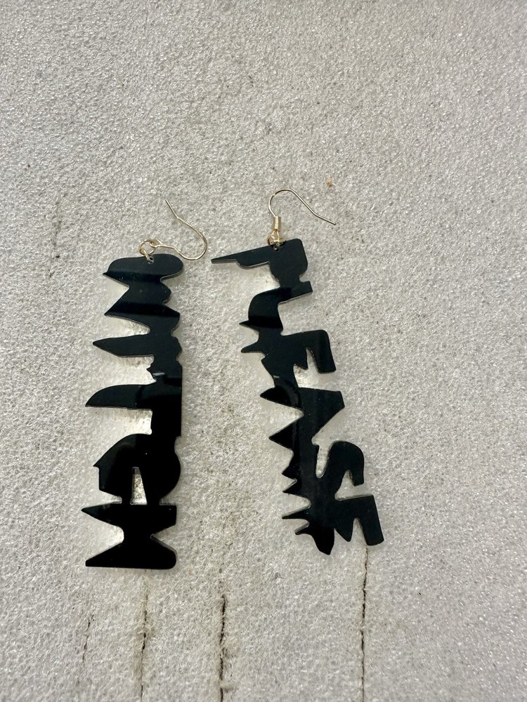 Vtg Black Lucite WITCH Please Earring Halloween