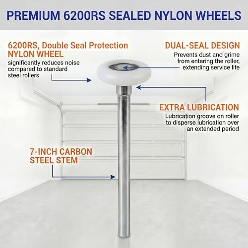 Set Spark 10 Pack 7" Stem 2" Sealed Nylon Garage Door Rollers, Ultra Quiet &