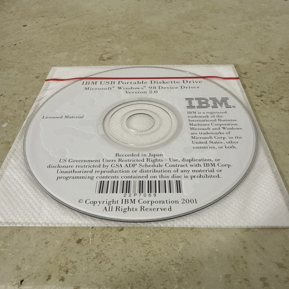 IBM USB Portable Diskette Driver Version 2.0 Windows 98 Vintage Software