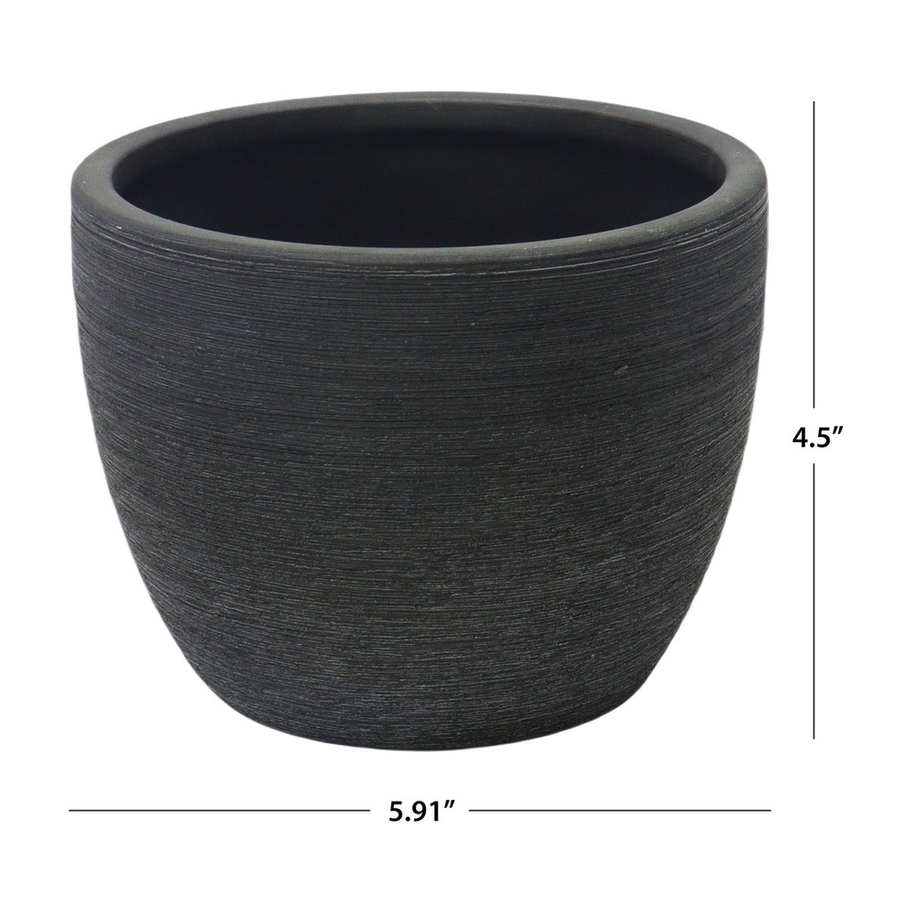 4.5" Textured Matte Ceramic Pot Black 1 Piece