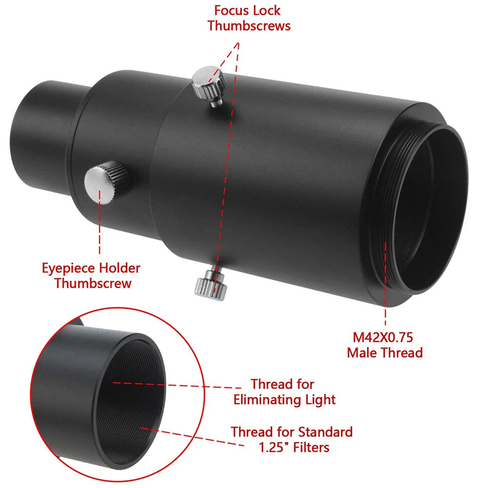 1.25" Telescope T Thread Camera Adapter for Prime Focus and Variable Eyepiece