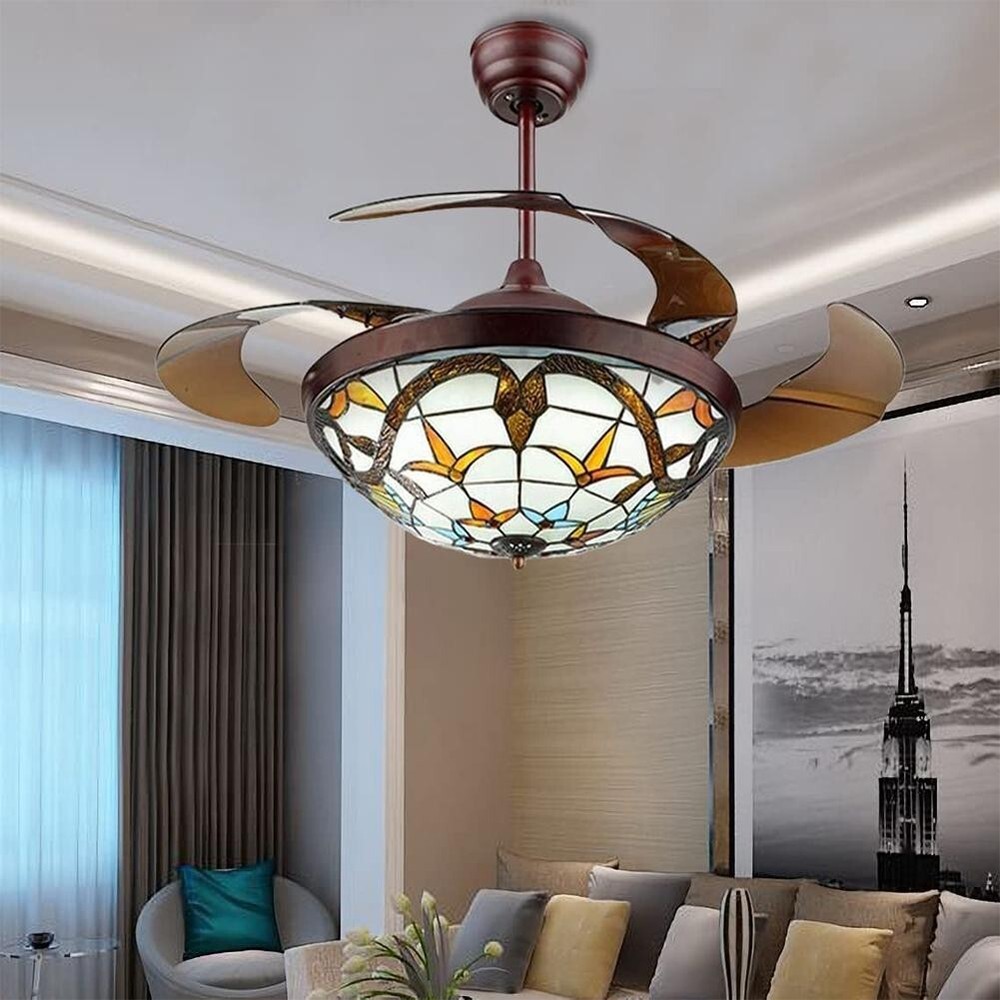 42" remote control fan pendant light with LED light strips in three tones