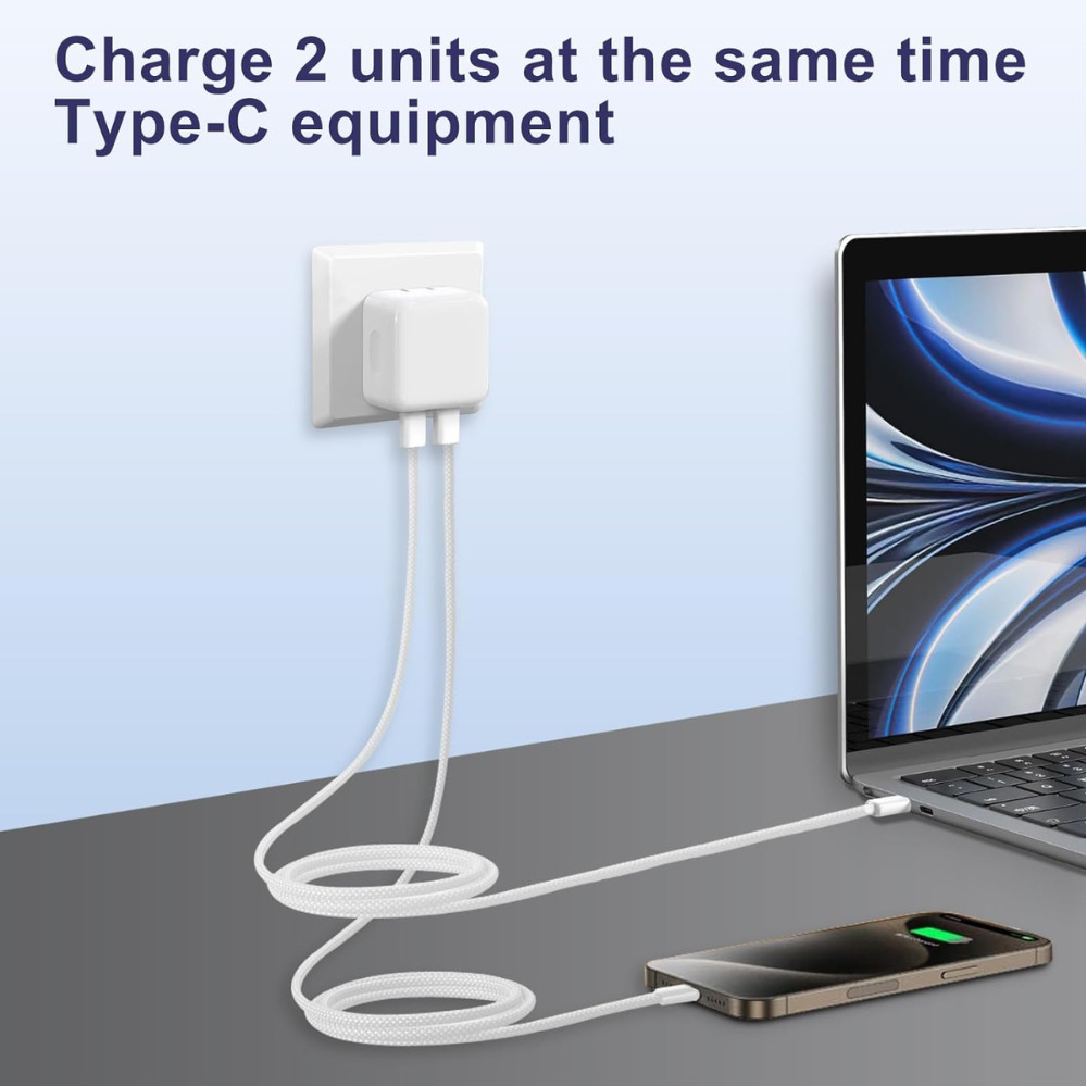 35W Fast Wall Charger Brick USB C Type C Cable For Android iPhone 15 Pro Macbook
