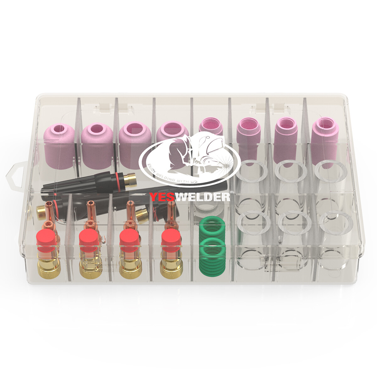 45pcs TIG Welding Torch Stubby Gas Lens Pyrex Glass Cup Kit For WP-17/18/26