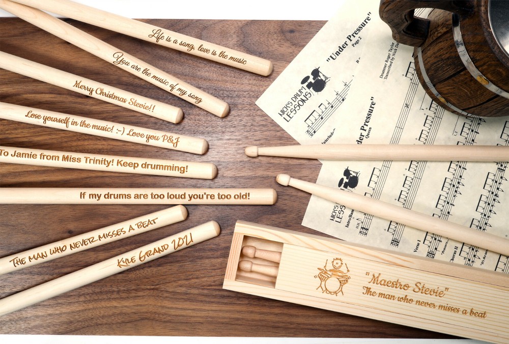 Personalised Custom Drum Sticks 5A + Optional Gift Box | Engraved Gift Idea