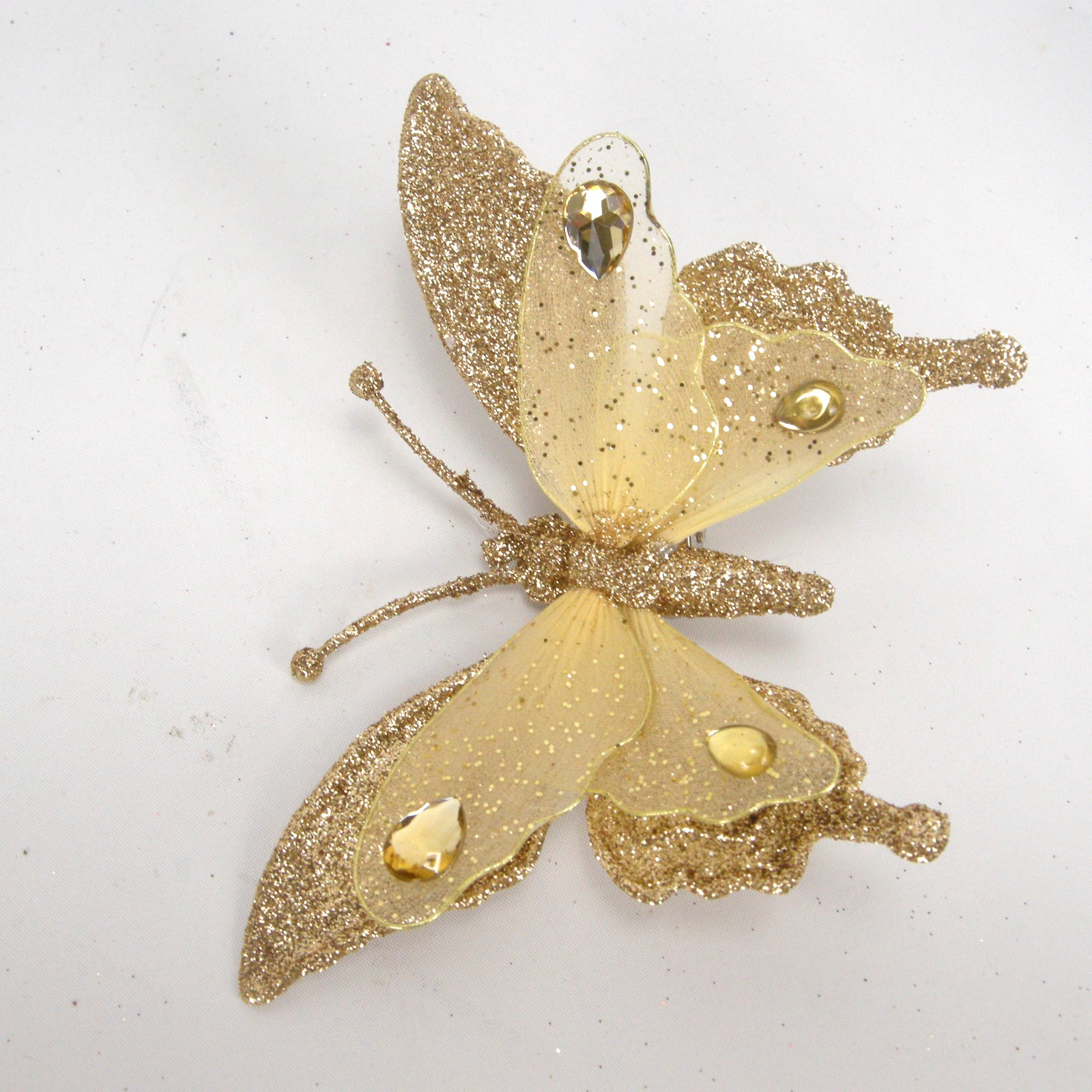 Glittered Gold Butterfly Clip On Craft Decorations Floral 2 Large 4 Medium Set