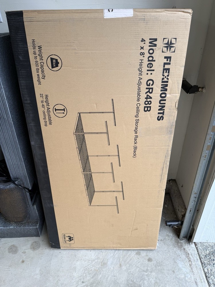 FLEXIMOUNTS GR48B Height Adjustable Ceiling Storage Rack 4x8 ft Black 600 lb