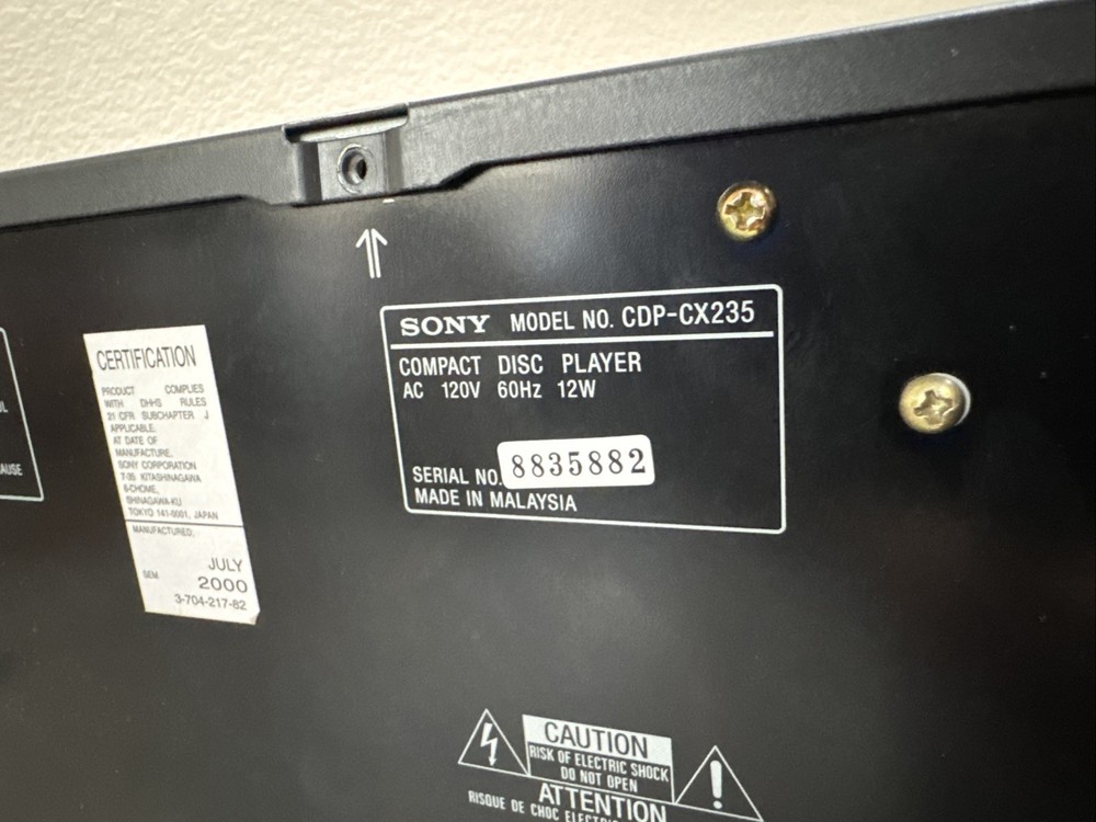 Sony CDP-CX235 200 CD Compact Disc Player Tested & Working No Remote~TESTED