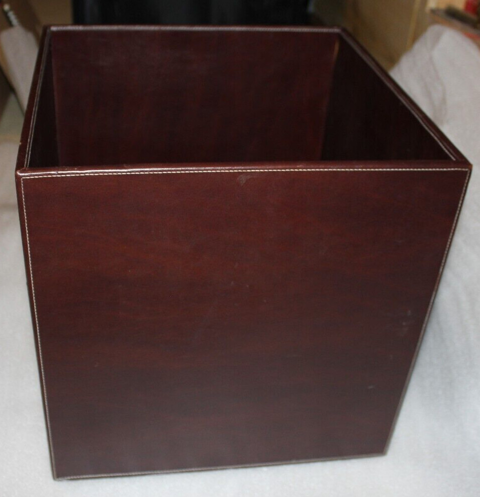 Decorative Brown Leather Storage Box/Cube 14"x14"x14" Preowned