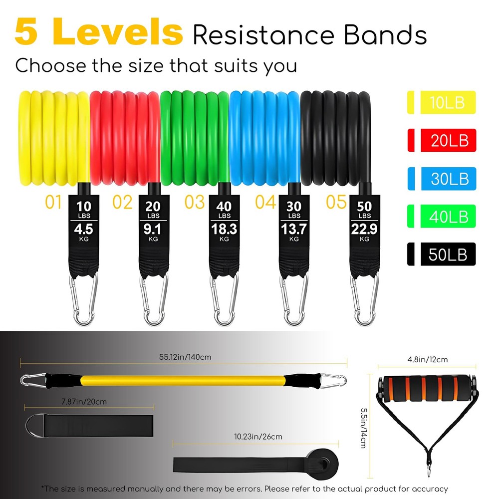 Resistance Bands Set with Door Anchor Training System, 5 Colors Stackable up ...