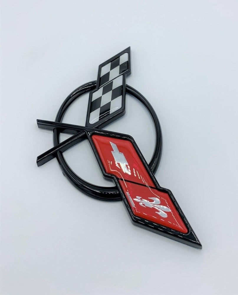 Black Red Fits 97-04 C5 Front Nose & Rear Deck Lid Crossed Flags Emblems Pair