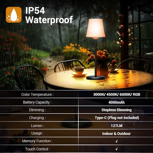 Cordless Table Lamp Rechargeable 2 Pack Wireless Touch Light Battery White