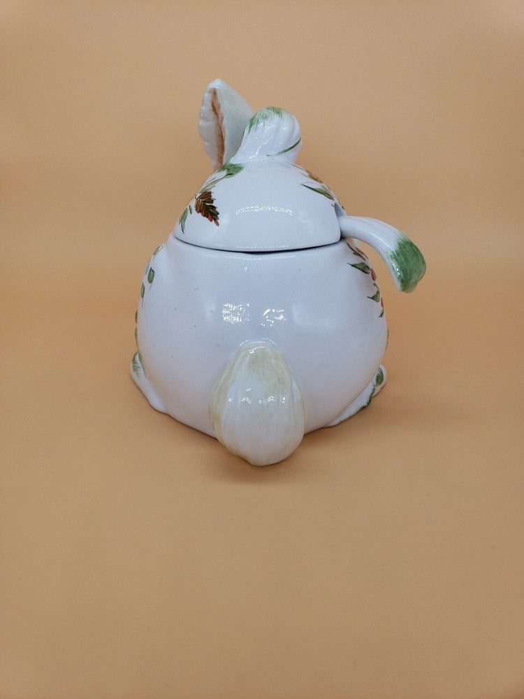 Italian Rabbit Ceramic Bunny Covered Dish With Spoon