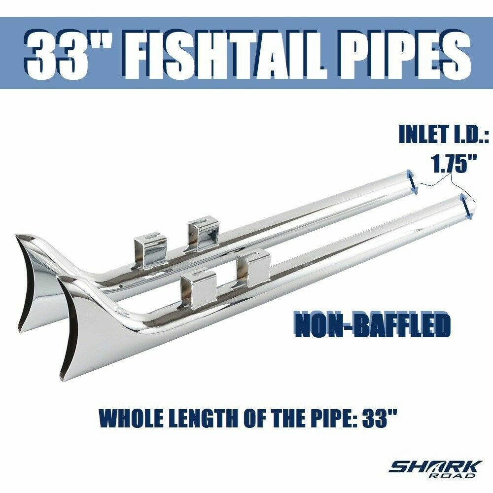 33" Fishtail Slip on Muffler Chrome Exhaust for Harley Touring 1995-2016 Models