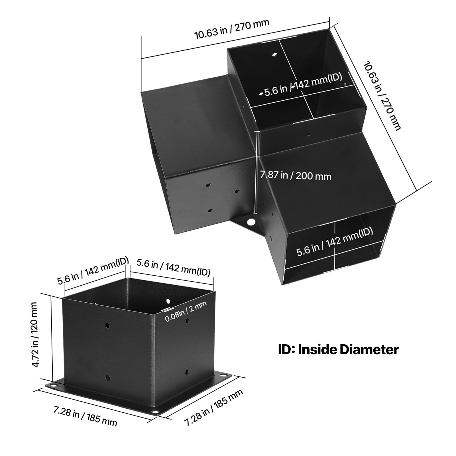 6x6 Inch Pergola Bracket Kit Inner 5.5x5.5 3-Way Brackets 4 Pcs with 4 Bases