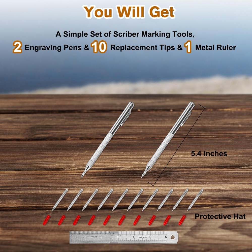 Ofasixx 2 Pack Tungsten Carbide Tip Scriber Tool with 10 Refills 1 Silver