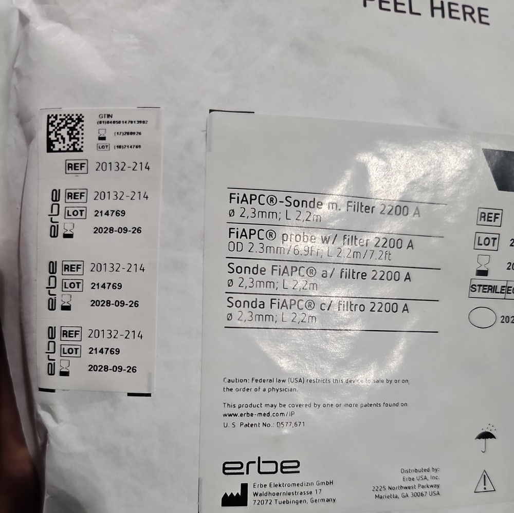 ERBE Argon Electrode 20132-214 FIAPC probe w/ filter 2200A Straight Fire