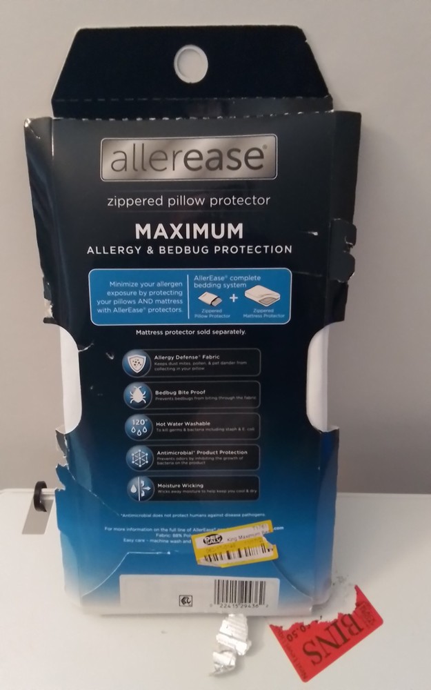 AllerEase Maximum Zippered Moisture Whicking Defense Pillow Protector B293