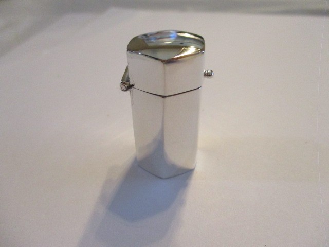 Sterling silver pill box hexagon shape tall Smooth all around  soild 925