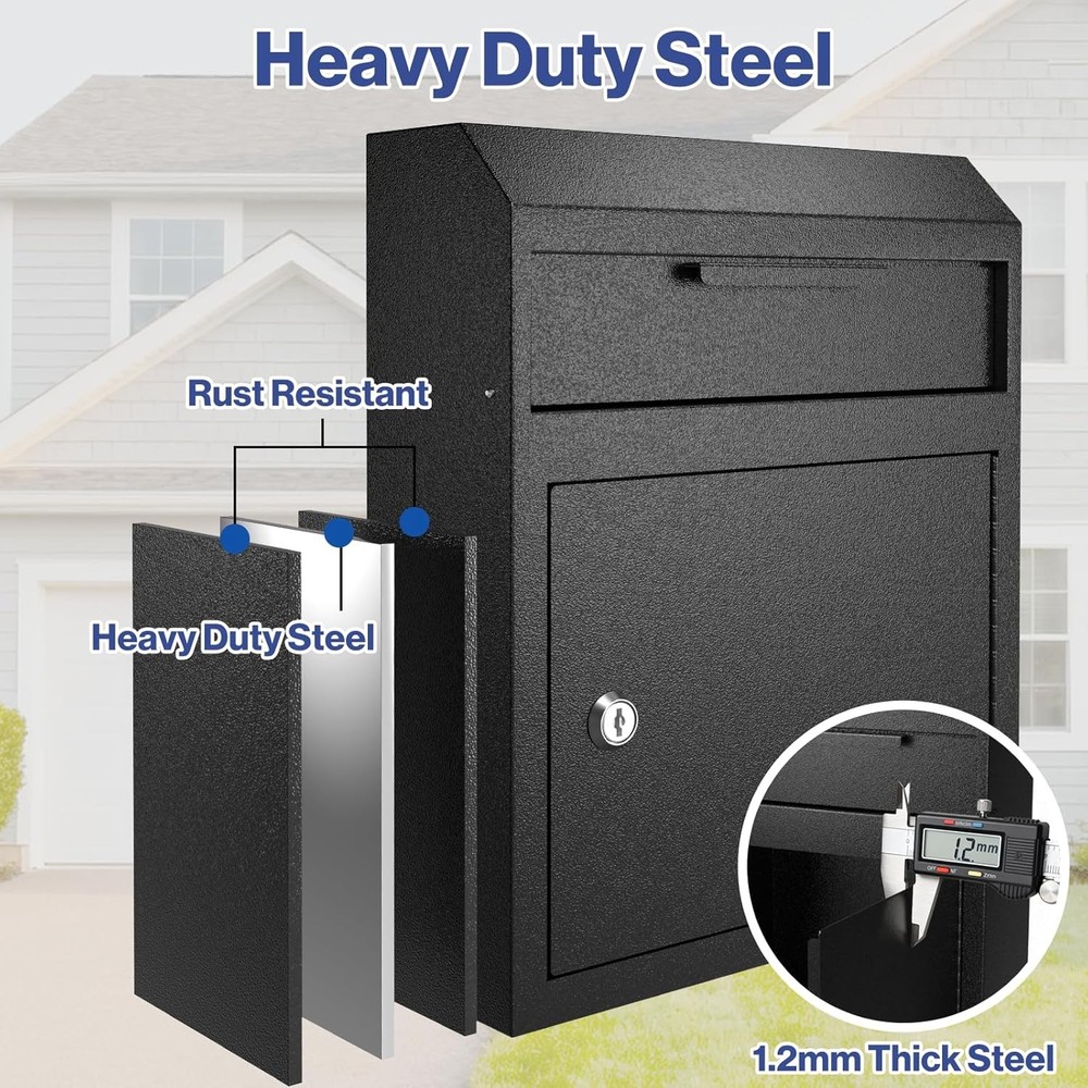Large Metal Wall Mount Locking Deposit Drop Box Safe Heavy Duty Extra Large Lock
