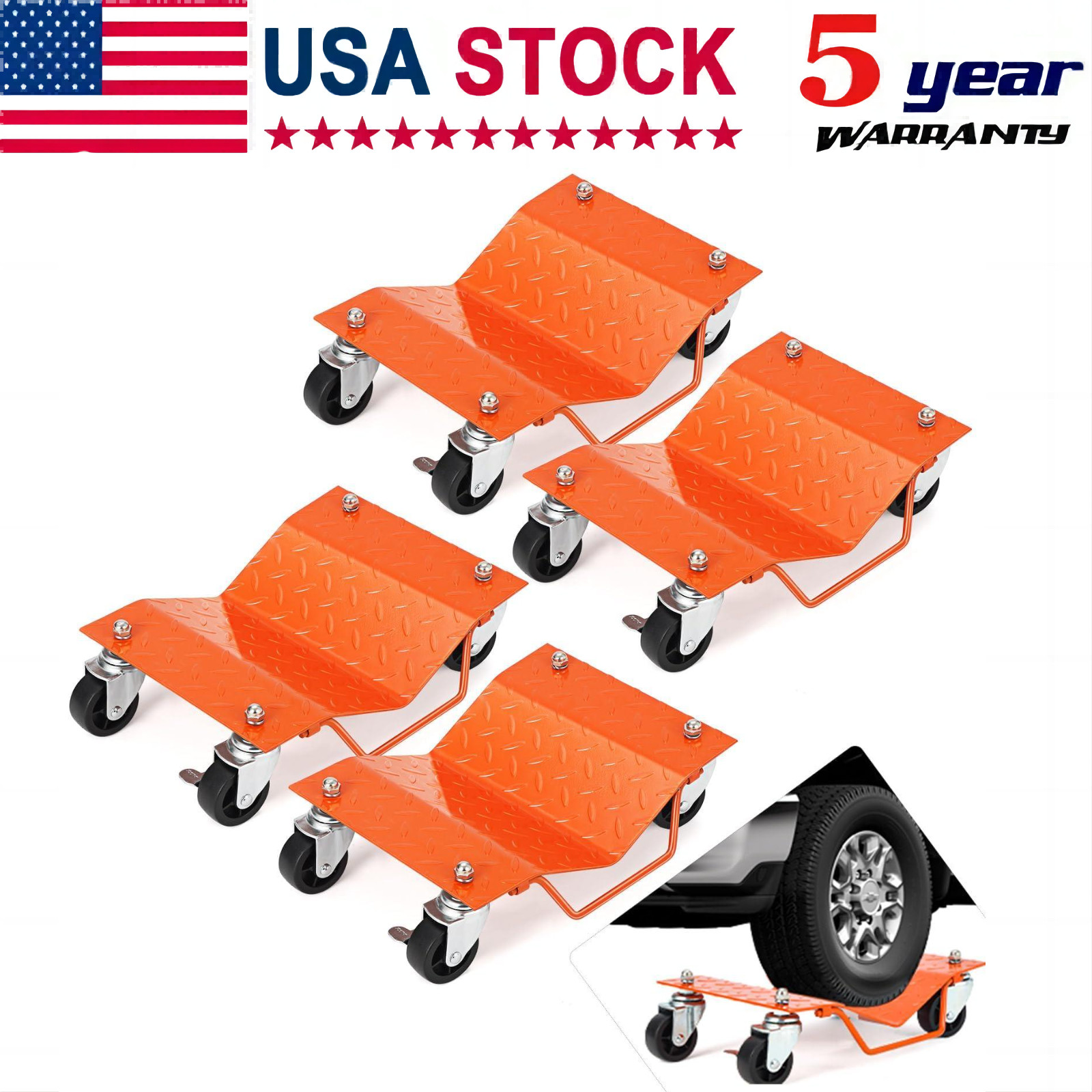 4 PC Heavy-Duty Car Wheel Dolly Set Dual-Lock Brakes & Casters Auto Repair Mover