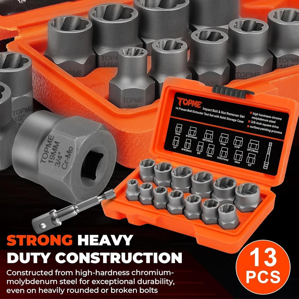 14pcs 3/8 Drive Impact Bolt Extractor Set Nut Remover Extraction Socket Cr-MO