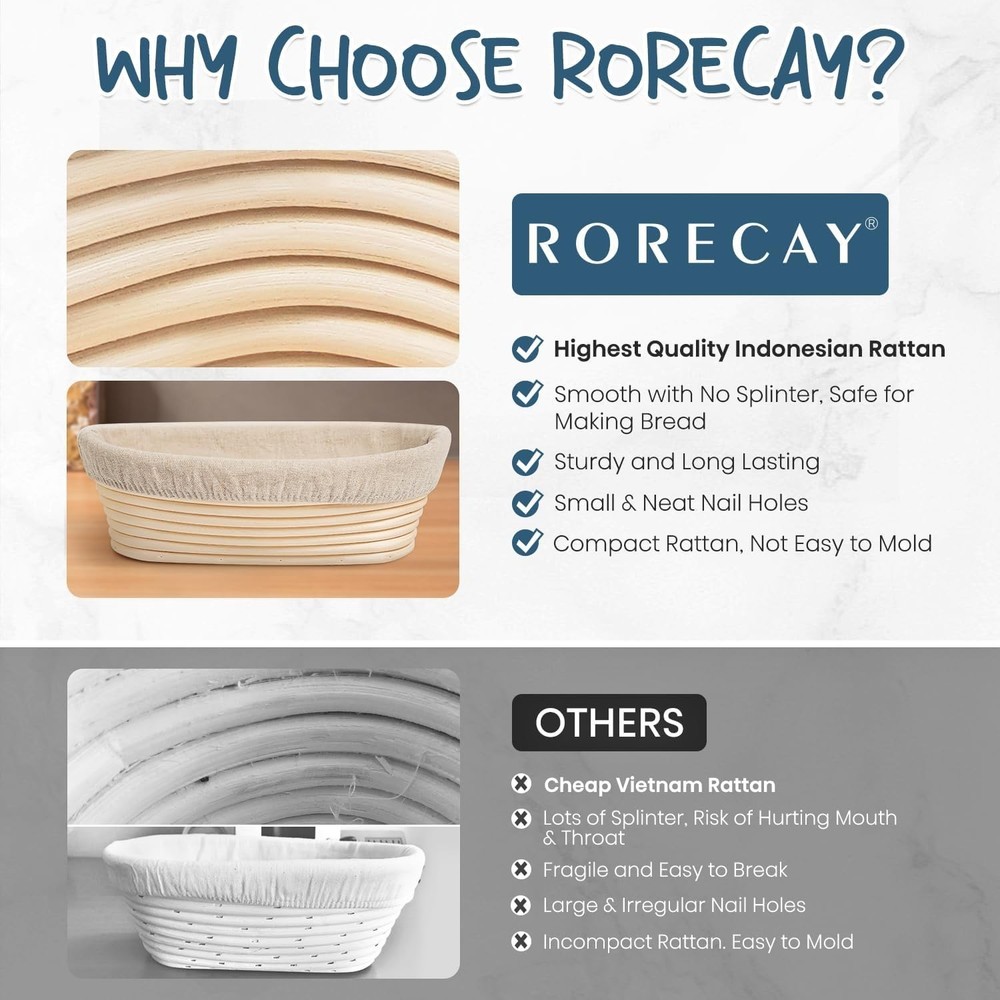 Complete Bread Proofing Set - Round and Oval Rattan Baskets with Essential Tools
